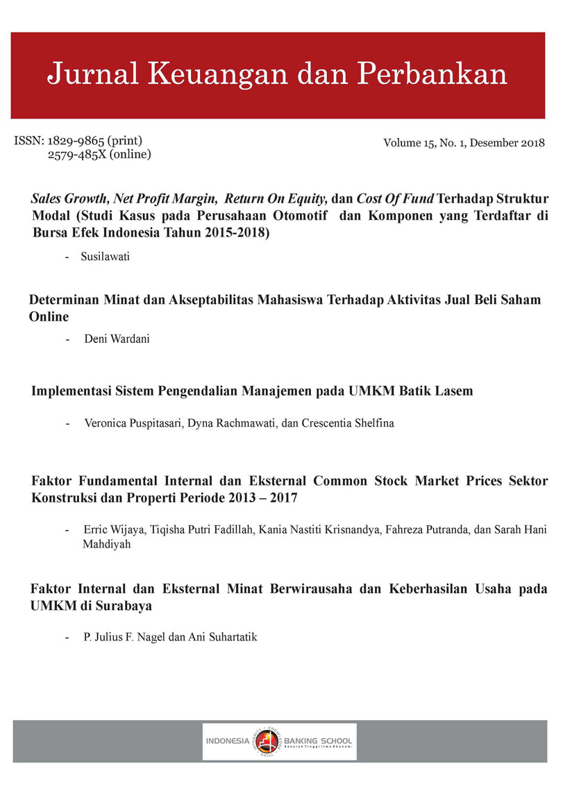 					View Vol. 15 No. 1 (2018): Jurnal Keuangan Dan Perbankan, Volume 15 No. 1, Desember 2018
				