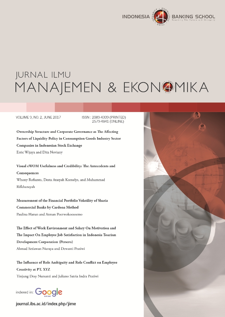					View Vol. 9 No. 2 (2017): Jurnal Ilmu Manajemen & Ekonomika Vol. 9, No. 2, June 2017
				